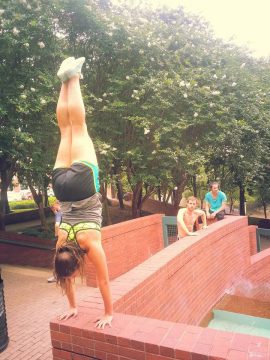 My friends from Houston Parkour having a great time while Sarah Murphy shows us her handstands.